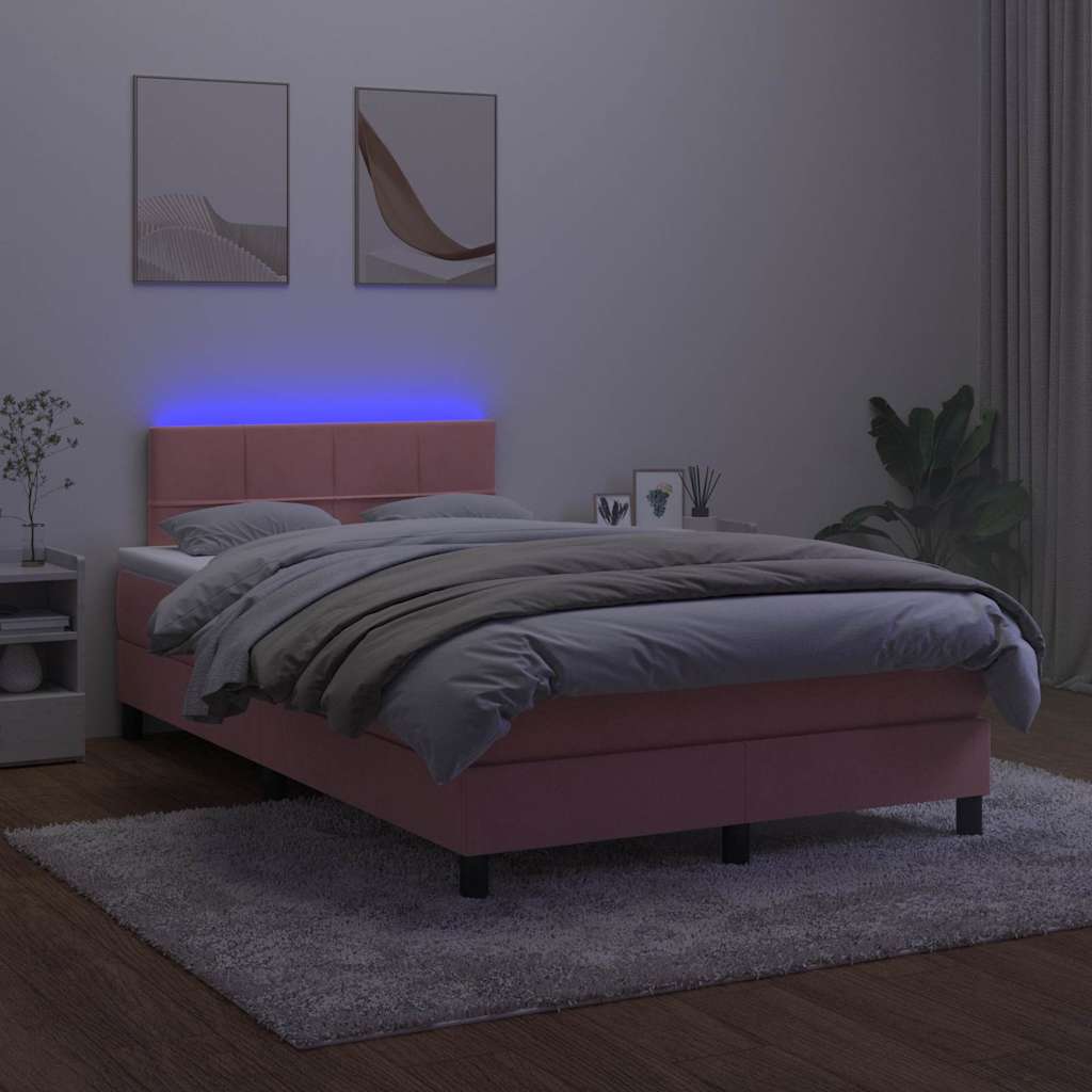 Boxspring met matras en LED fluweel roze 120x190 cm is nu te koop bij PeponiXL, paradijselijk wonen!