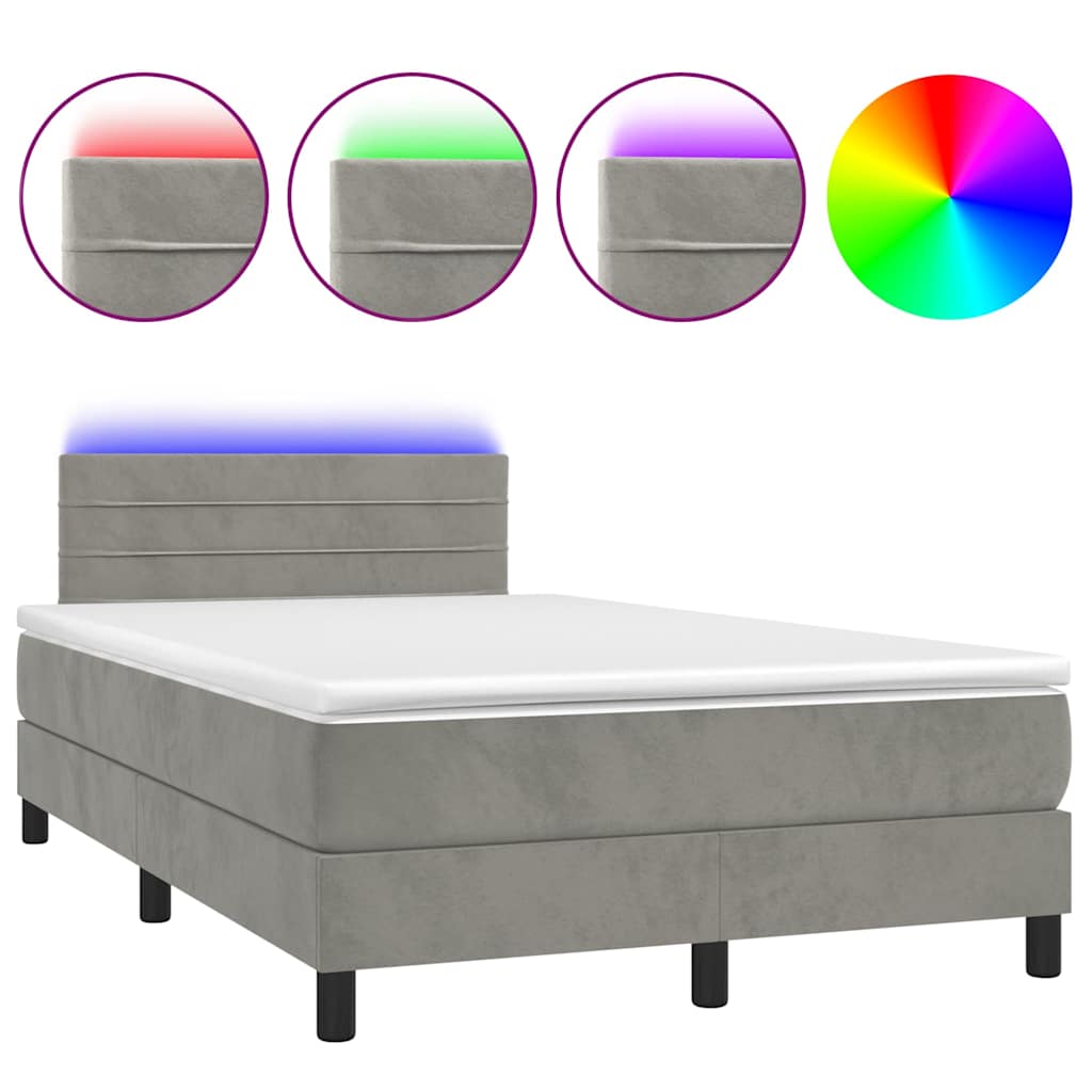 Boxspring met matras en LED fluweel lichtgrijs 120x190 cm is nu te koop bij PeponiXL, paradijselijk wonen!