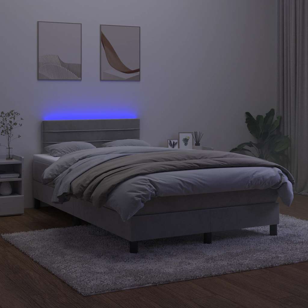 Boxspring met matras en LED fluweel lichtgrijs 120x190 cm is nu te koop bij PeponiXL, paradijselijk wonen!