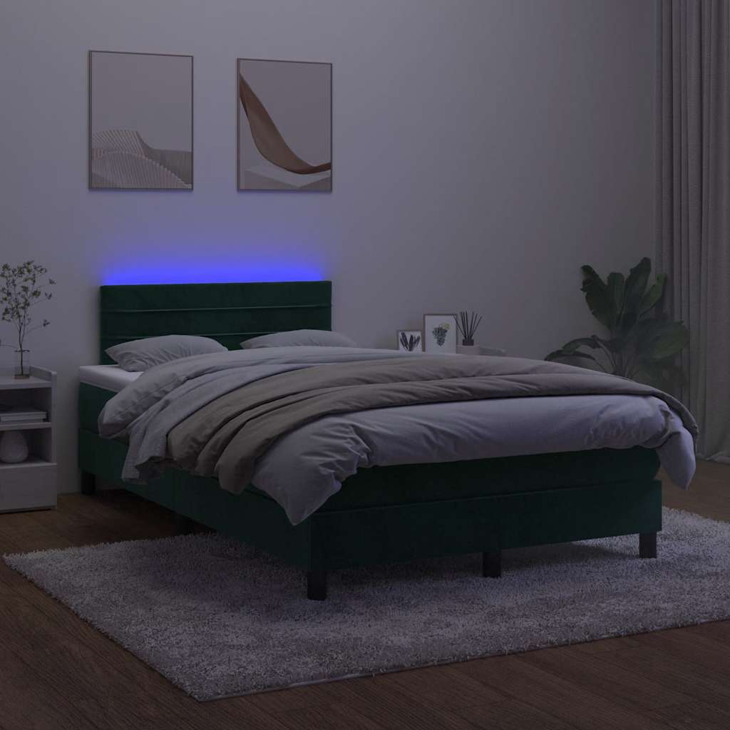 Boxspring met matras en LED fluweel donkergroen 120x190 cm is nu te koop bij PeponiXL, paradijselijk wonen!
