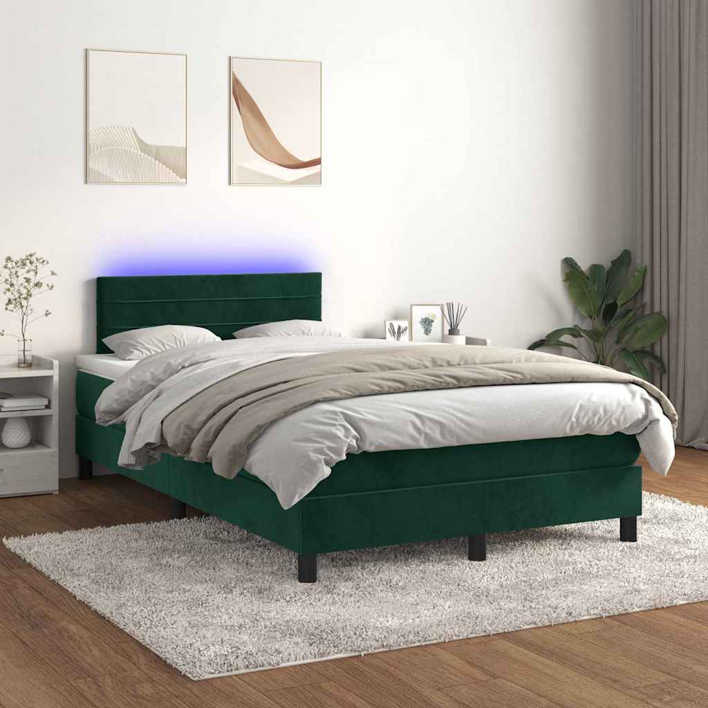 Boxspring met matras en LED fluweel donkergroen 120x190 cm is nu te koop bij PeponiXL, paradijselijk wonen!