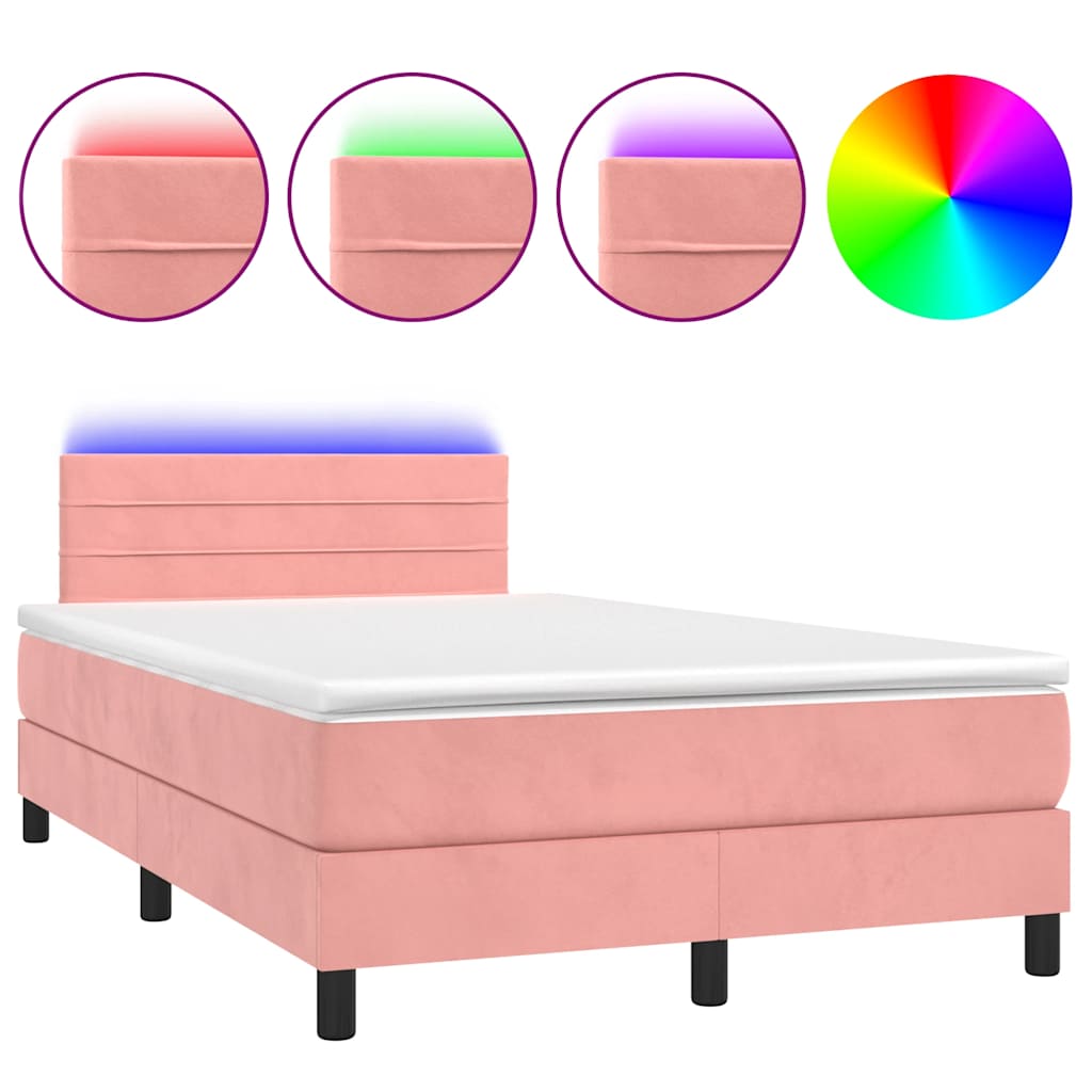 Boxspring met matras en LED fluweel roze 120x190 cm is nu te koop bij PeponiXL, paradijselijk wonen!