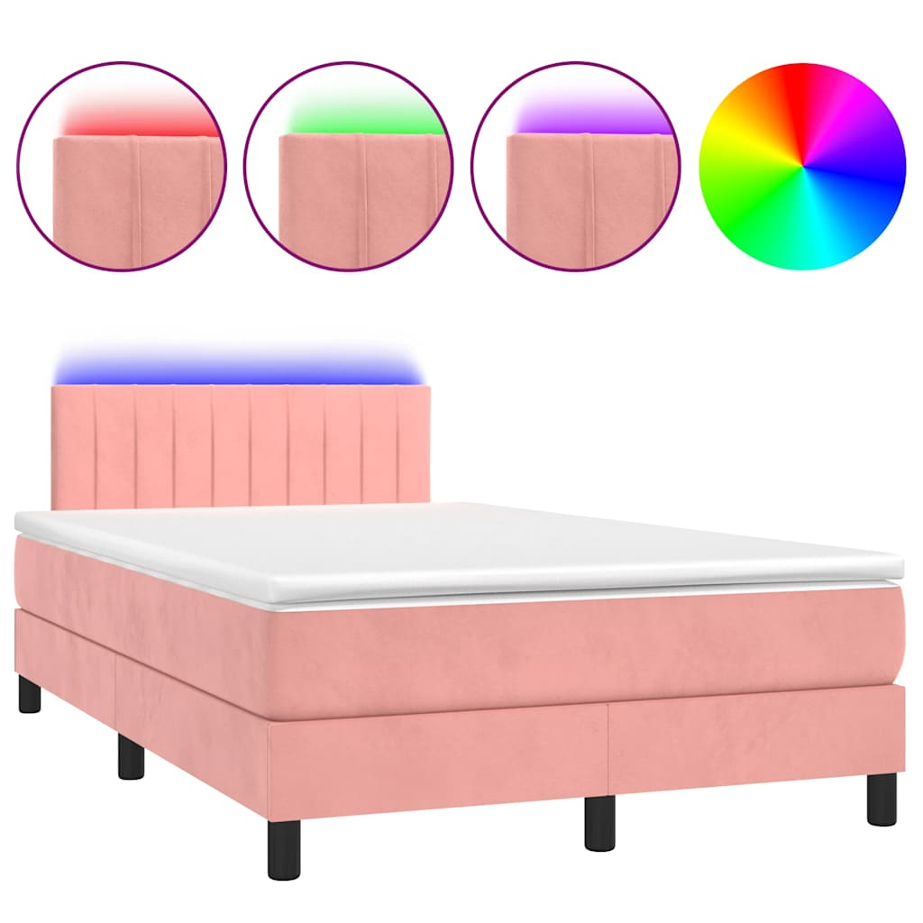 Boxspring met matras en LED fluweel roze 120x190 cm is nu te koop bij PeponiXL, paradijselijk wonen!
