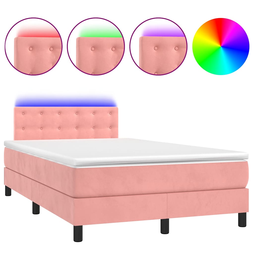 Boxspring met matras en LED fluweel roze 120x190 cm is nu te koop bij PeponiXL, paradijselijk wonen!