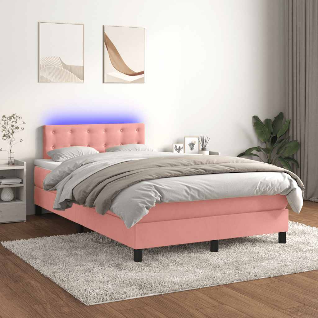 Boxspring met matras en LED fluweel roze 120x190 cm is nu te koop bij PeponiXL, paradijselijk wonen!