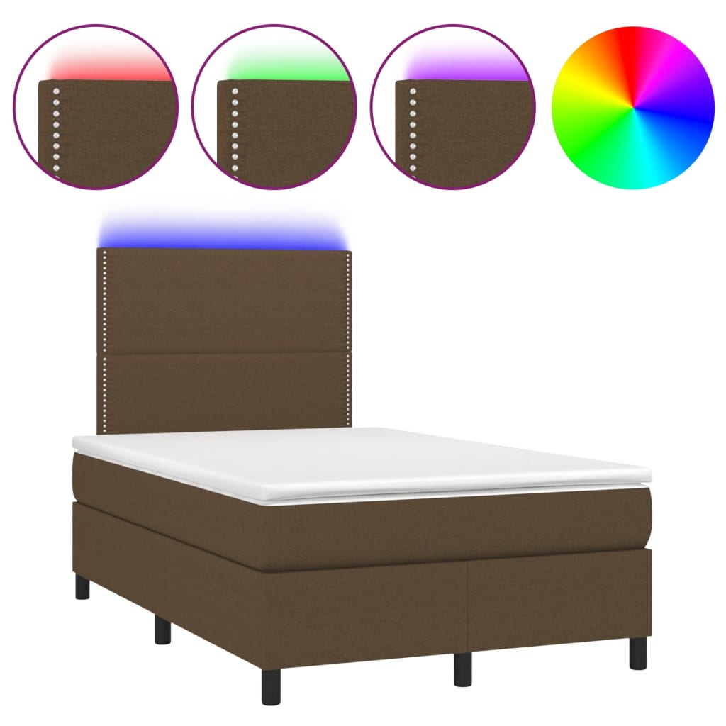 Boxspring met matras en LED stof donkerbruin 120x190 cm is nu te koop bij PeponiXL, paradijselijk wonen!