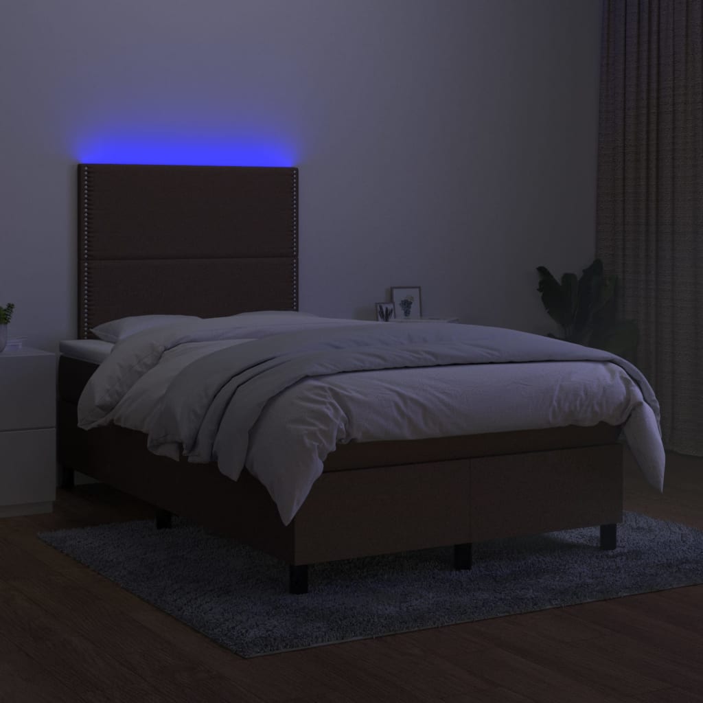 Boxspring met matras en LED stof donkerbruin 120x190 cm is nu te koop bij PeponiXL, paradijselijk wonen!