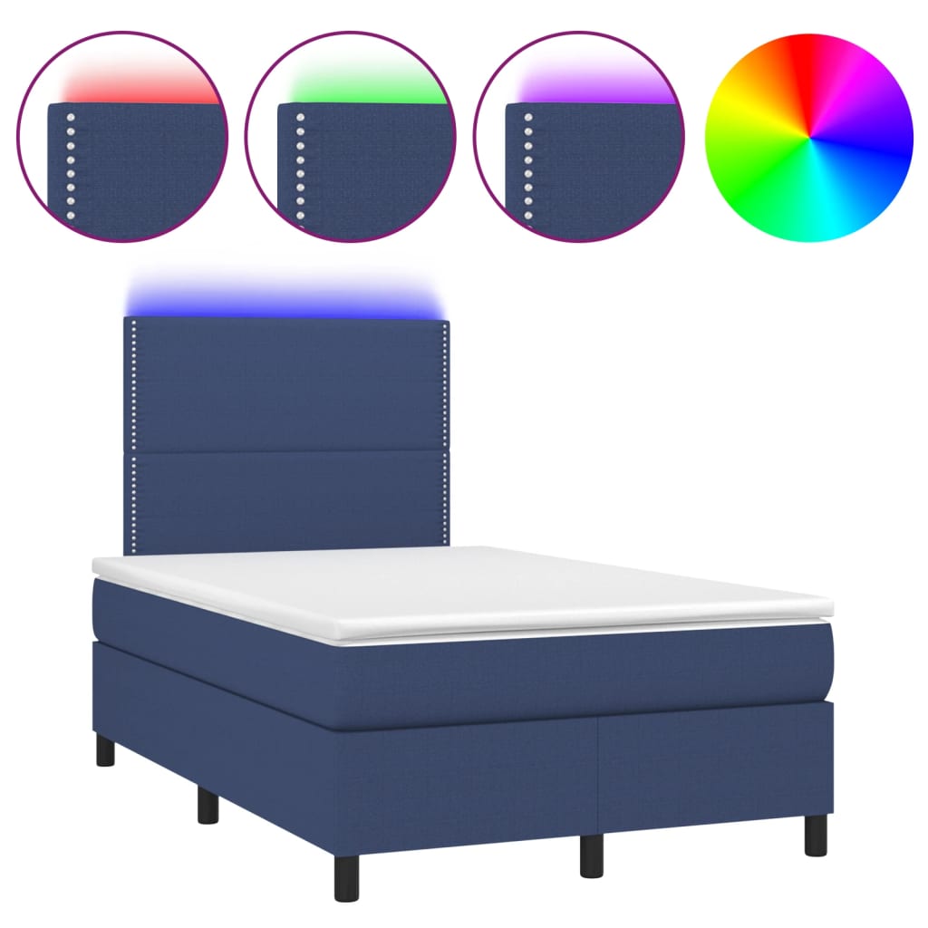 Boxspring met matras en LED stof blauw 120x190 cm is nu te koop bij PeponiXL, paradijselijk wonen!