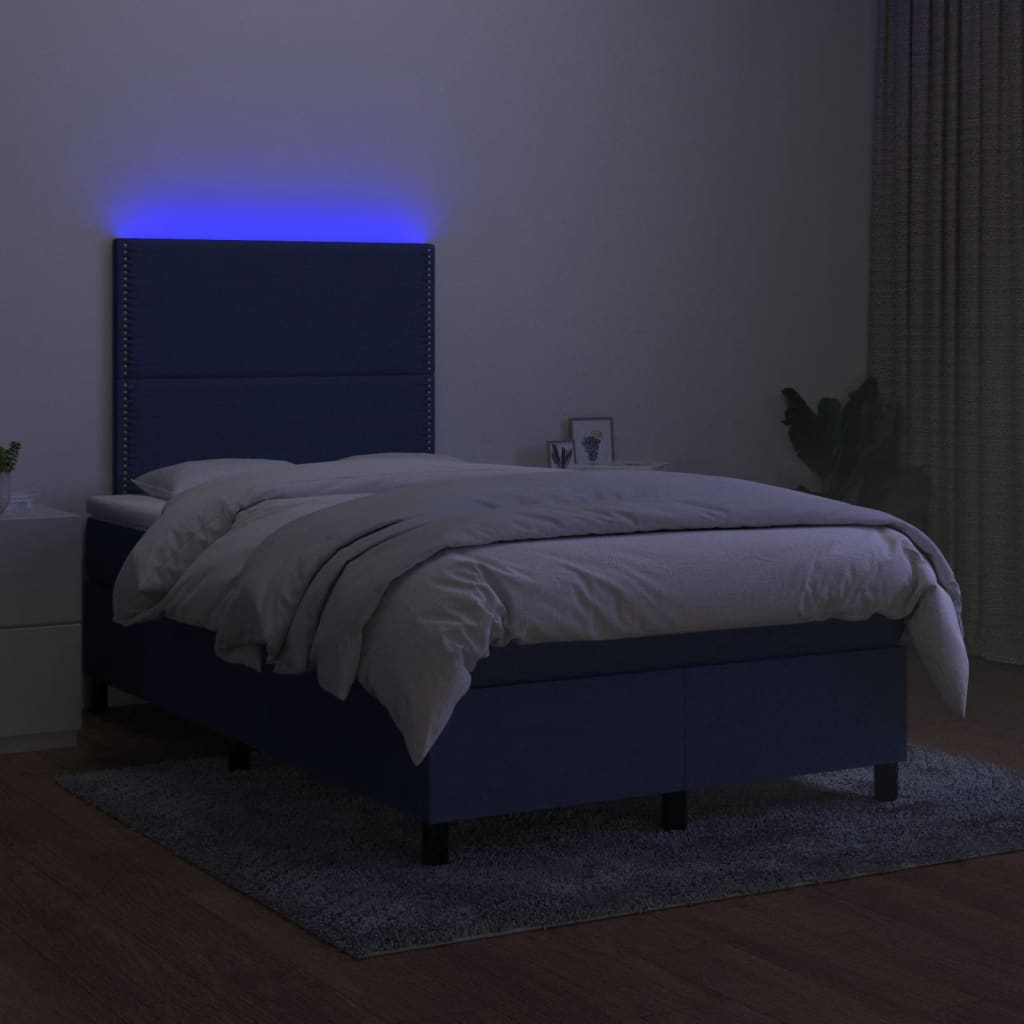 Boxspring met matras en LED stof blauw 120x190 cm is nu te koop bij PeponiXL, paradijselijk wonen!