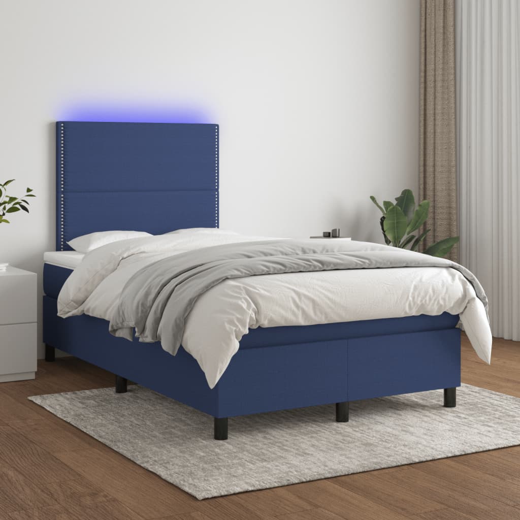 Boxspring met matras en LED stof blauw 120x190 cm is nu te koop bij PeponiXL, paradijselijk wonen!