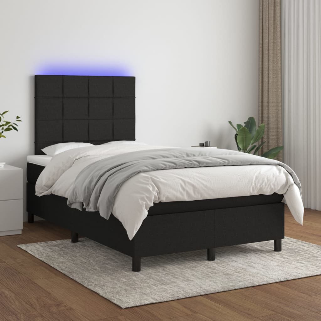 Boxspring met matras en LED stof zwart 120x190 cm is nu te koop bij PeponiXL, paradijselijk wonen!
