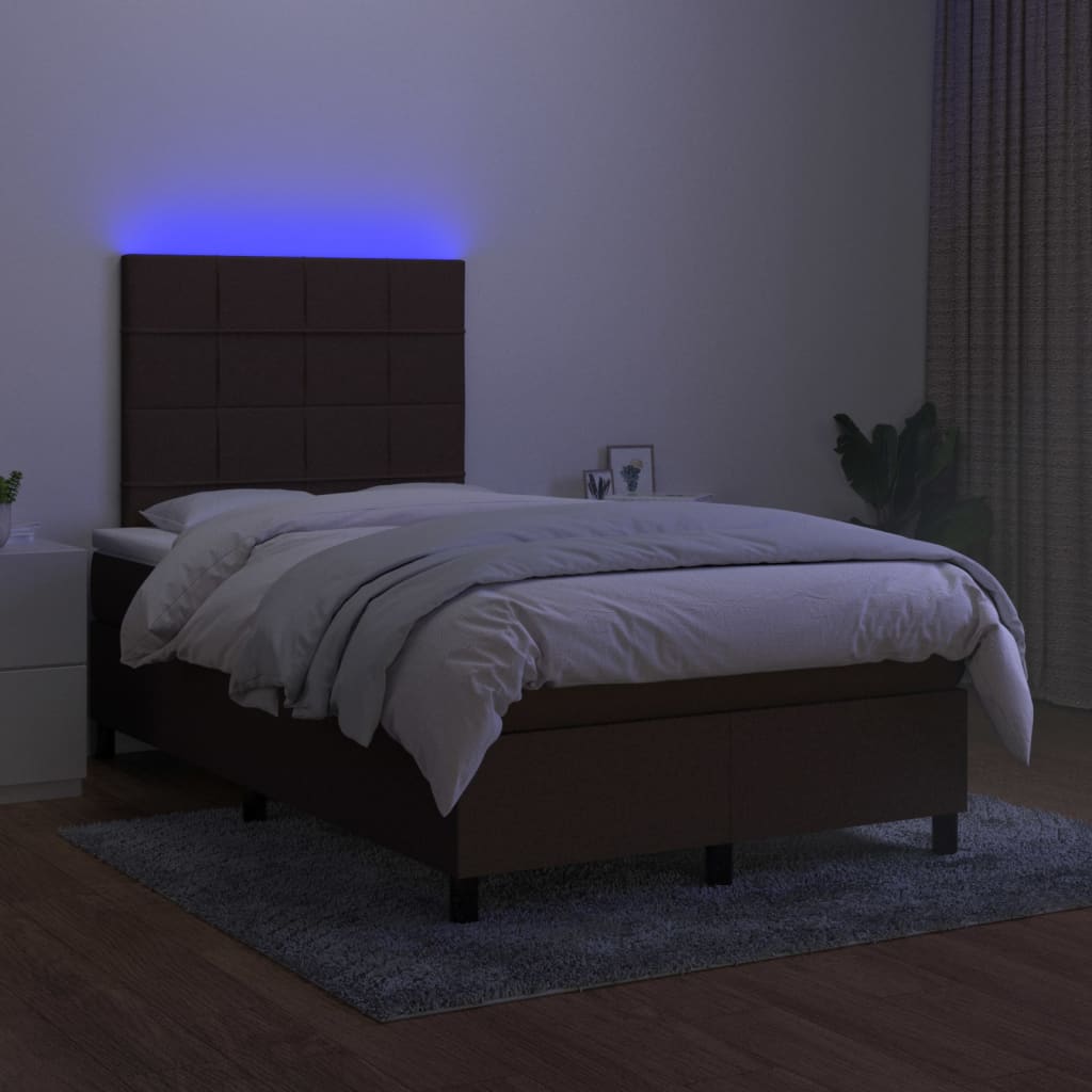 Boxspring met matras en LED stof donkerbruin 120x190 cm is nu te koop bij PeponiXL, paradijselijk wonen!