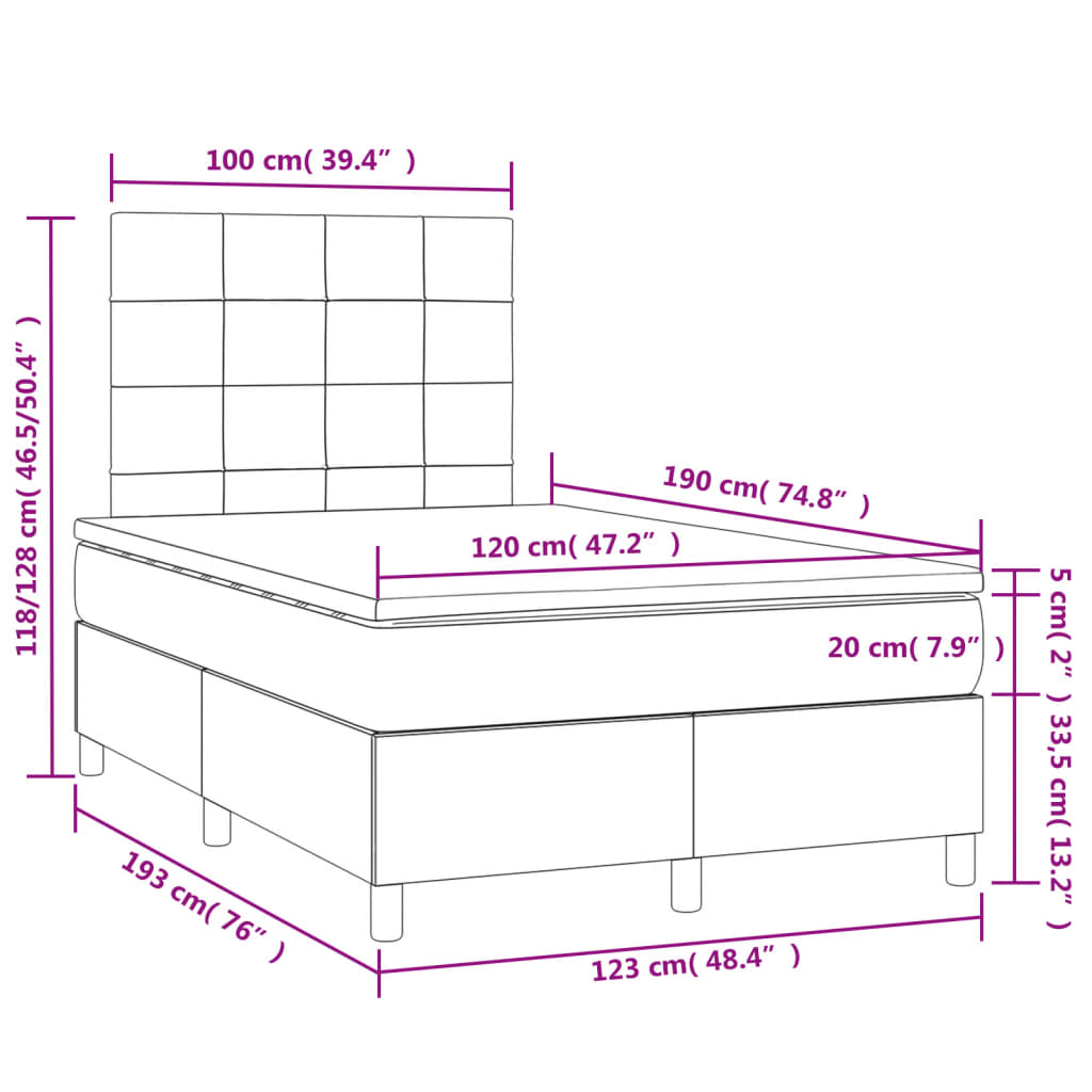 Boxspring met matras en LED stof donkerbruin 120x190 cm is nu te koop bij PeponiXL, paradijselijk wonen!