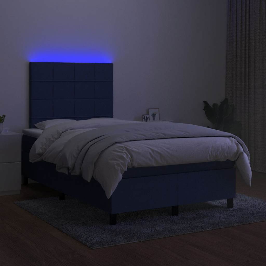 Boxspring met matras en LED stof blauw 120x190 cm is nu te koop bij PeponiXL, paradijselijk wonen!