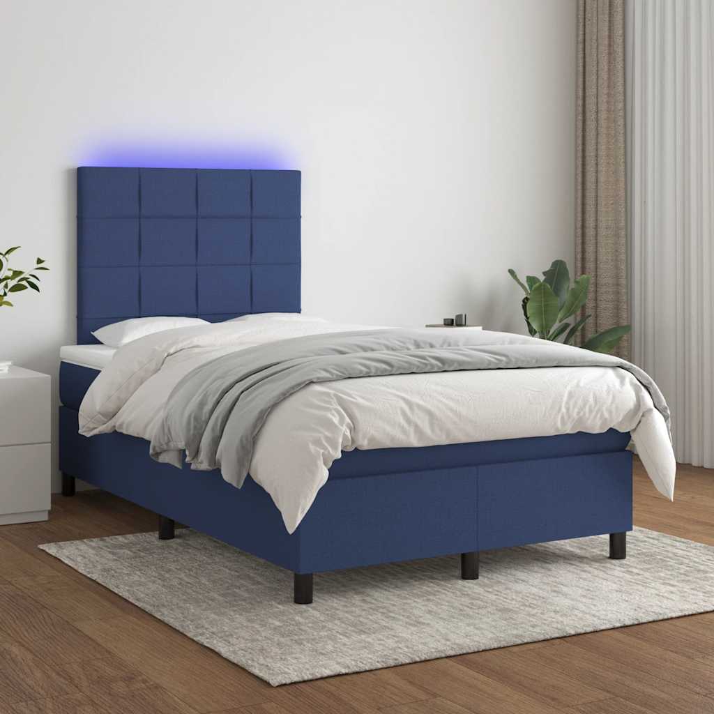 Boxspring met matras en LED stof blauw 120x190 cm is nu te koop bij PeponiXL, paradijselijk wonen!