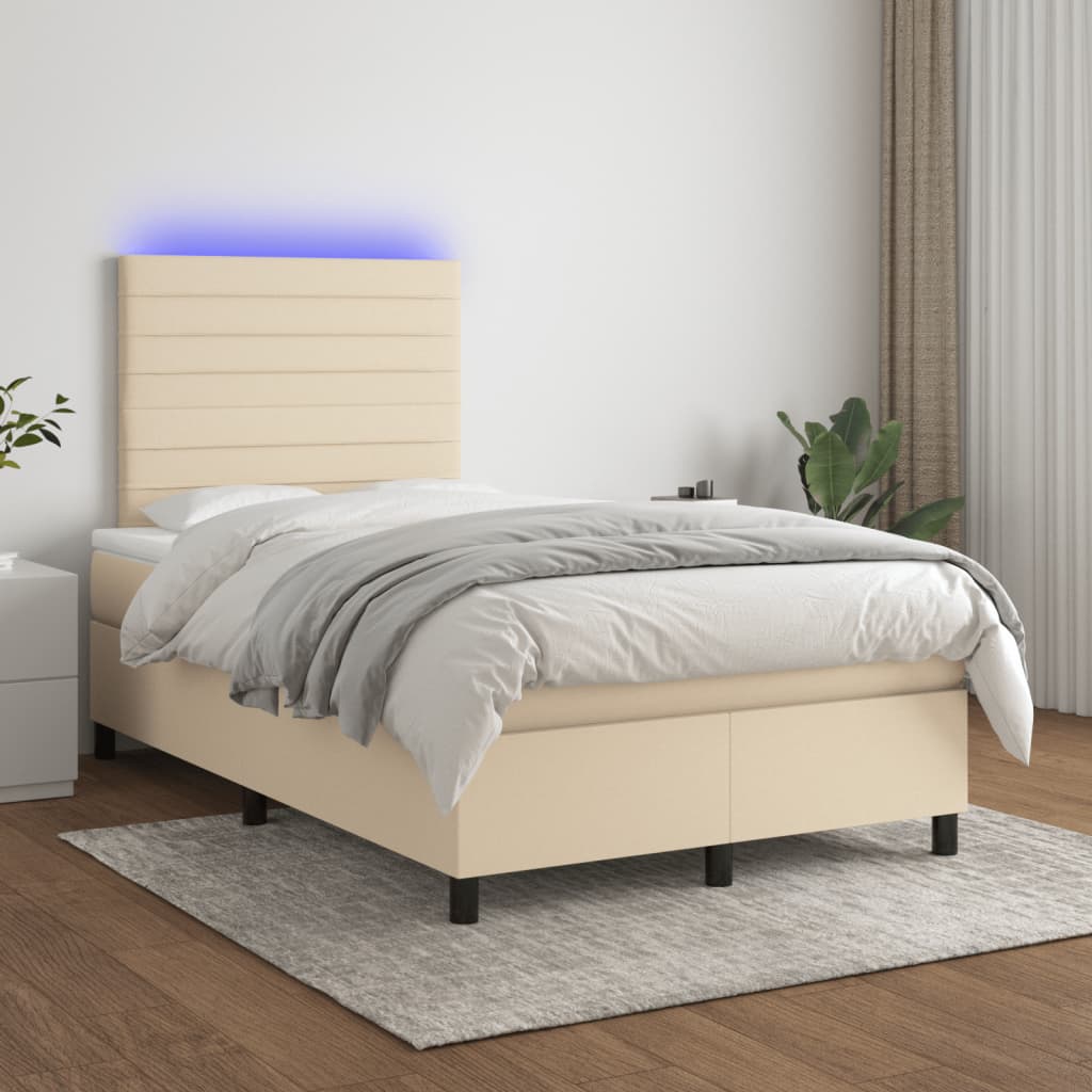 Boxspring met matras en LED stof crèmekleurig 120x190 cm is nu te koop bij PeponiXL, paradijselijk wonen!