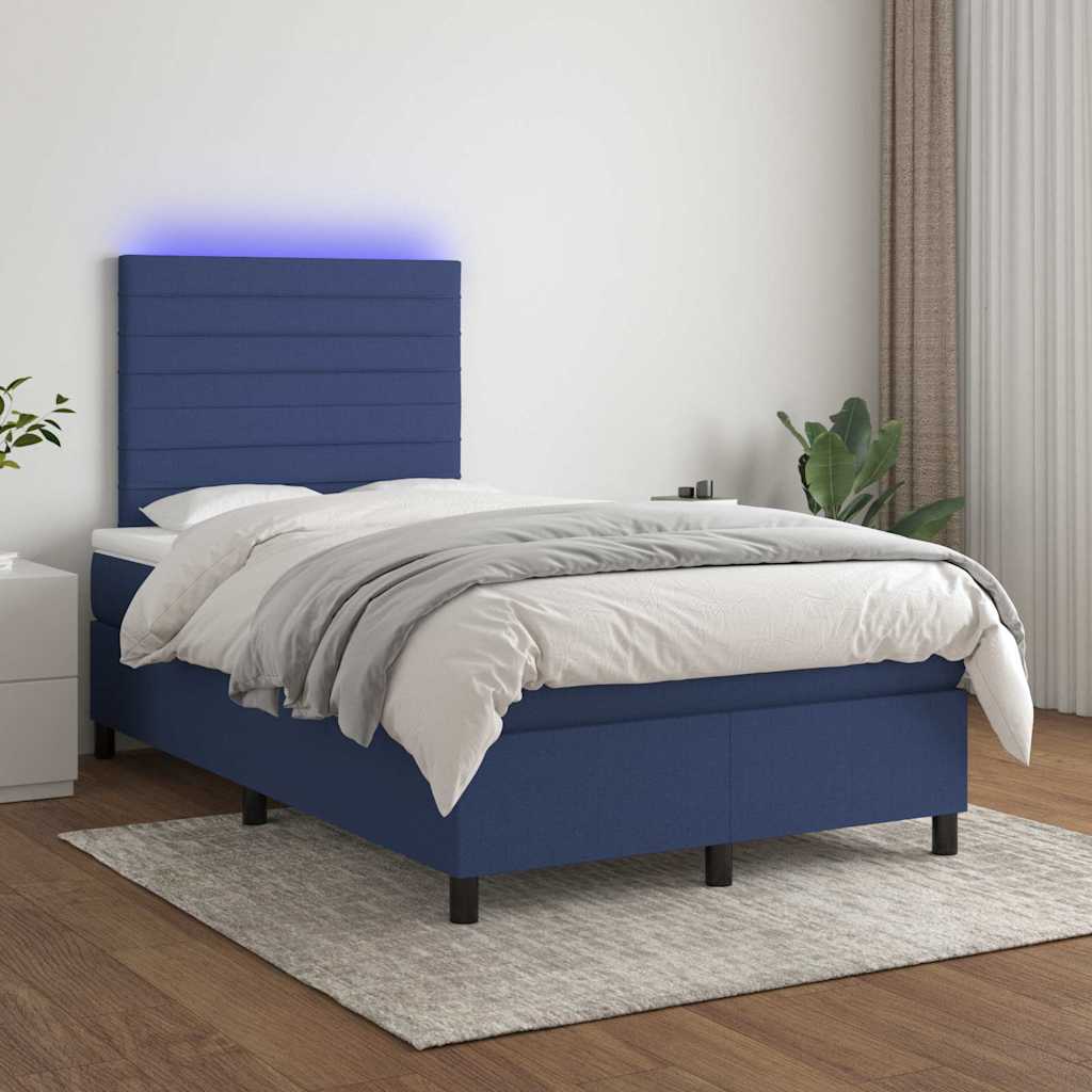 Boxspring met matras en LED stof blauw 120x190 cm is nu te koop bij PeponiXL, paradijselijk wonen!
