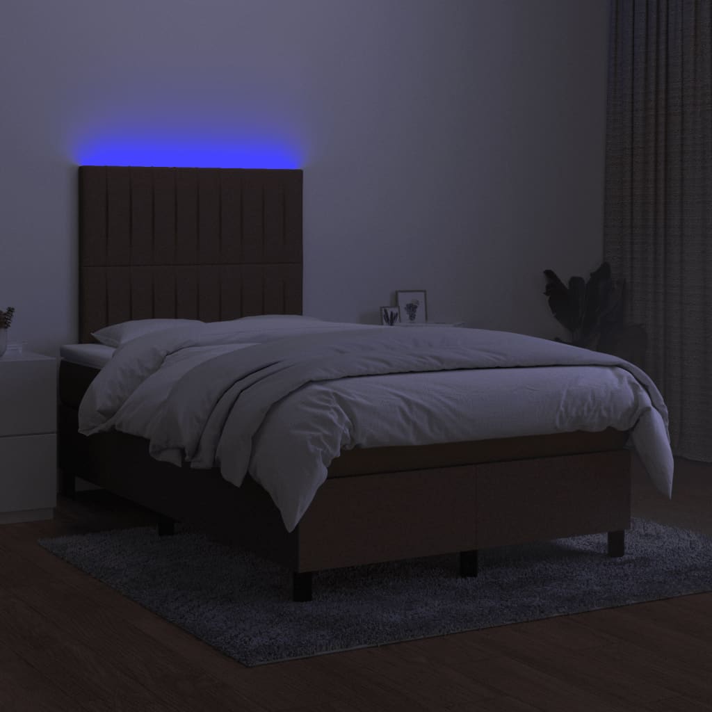 Boxspring met matras en LED stof donkerbruin 120x190 cm is nu te koop bij PeponiXL, paradijselijk wonen!