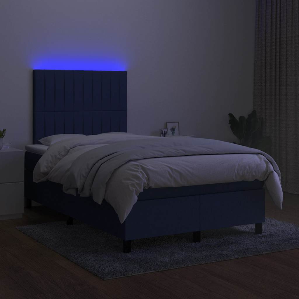 Boxspring met matras en LED stof blauw 120x190 cm is nu te koop bij PeponiXL, paradijselijk wonen!
