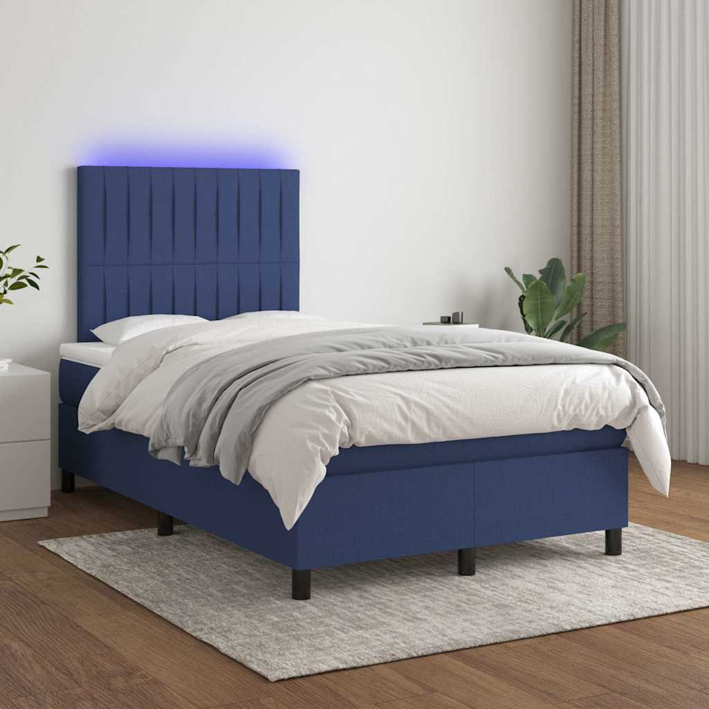 Boxspring met matras en LED stof blauw 120x190 cm is nu te koop bij PeponiXL, paradijselijk wonen!