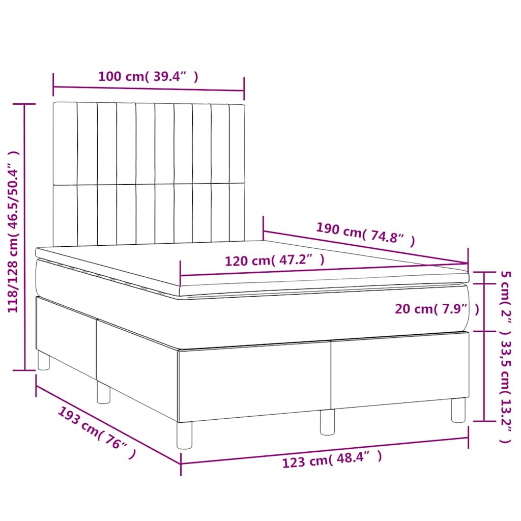 Boxspring met matras en LED stof blauw 120x190 cm is nu te koop bij PeponiXL, paradijselijk wonen!