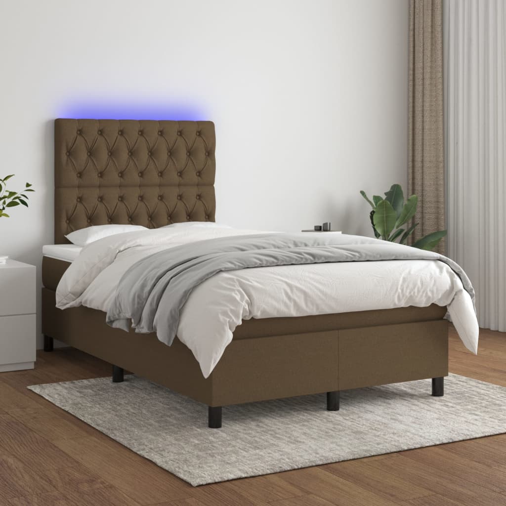 Boxspring met matras en LED stof donkerbruin 120x190 cm is nu te koop bij PeponiXL, paradijselijk wonen!