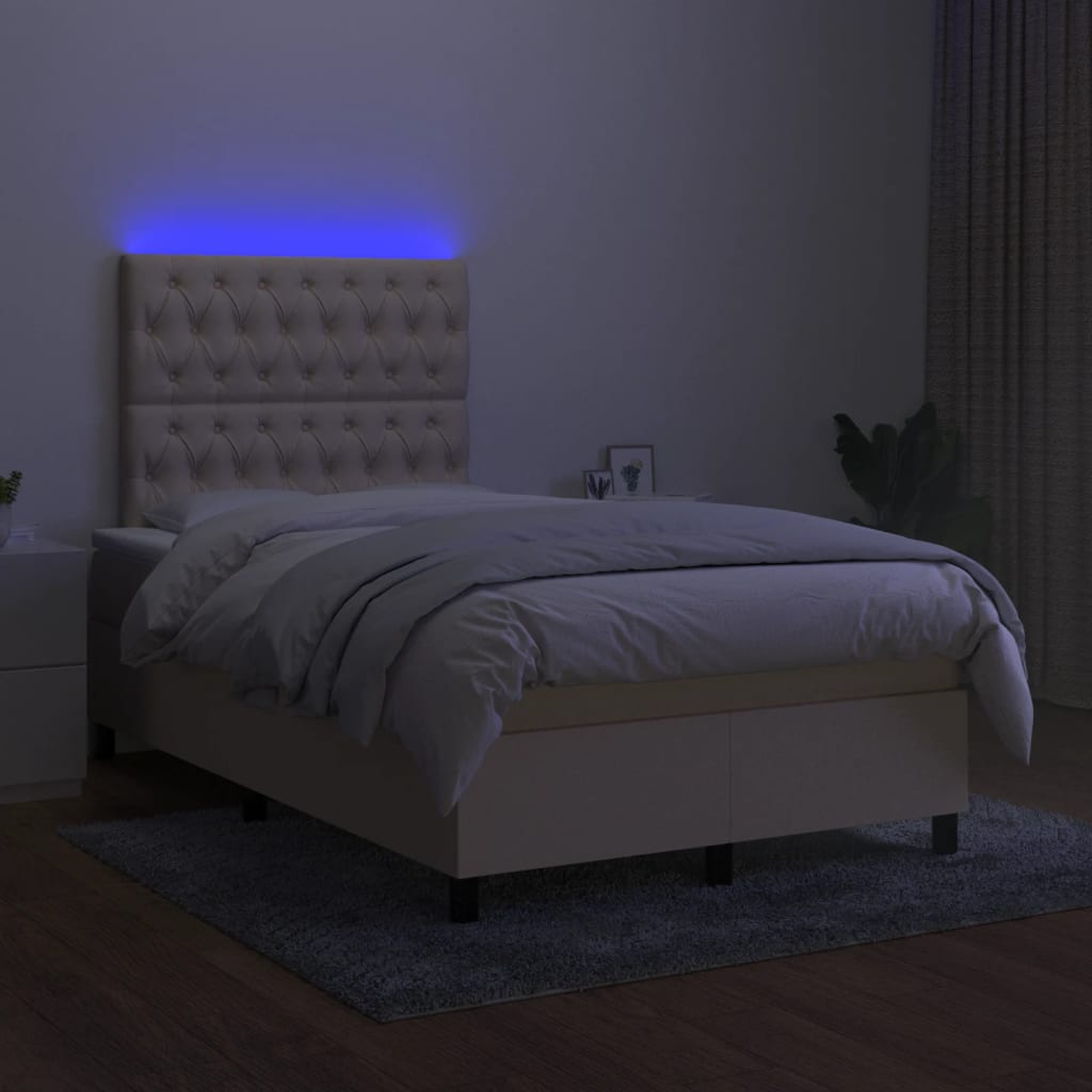 Boxspring met matras en LED stof crèmekleurig 120x190 cm is nu te koop bij PeponiXL, paradijselijk wonen!
