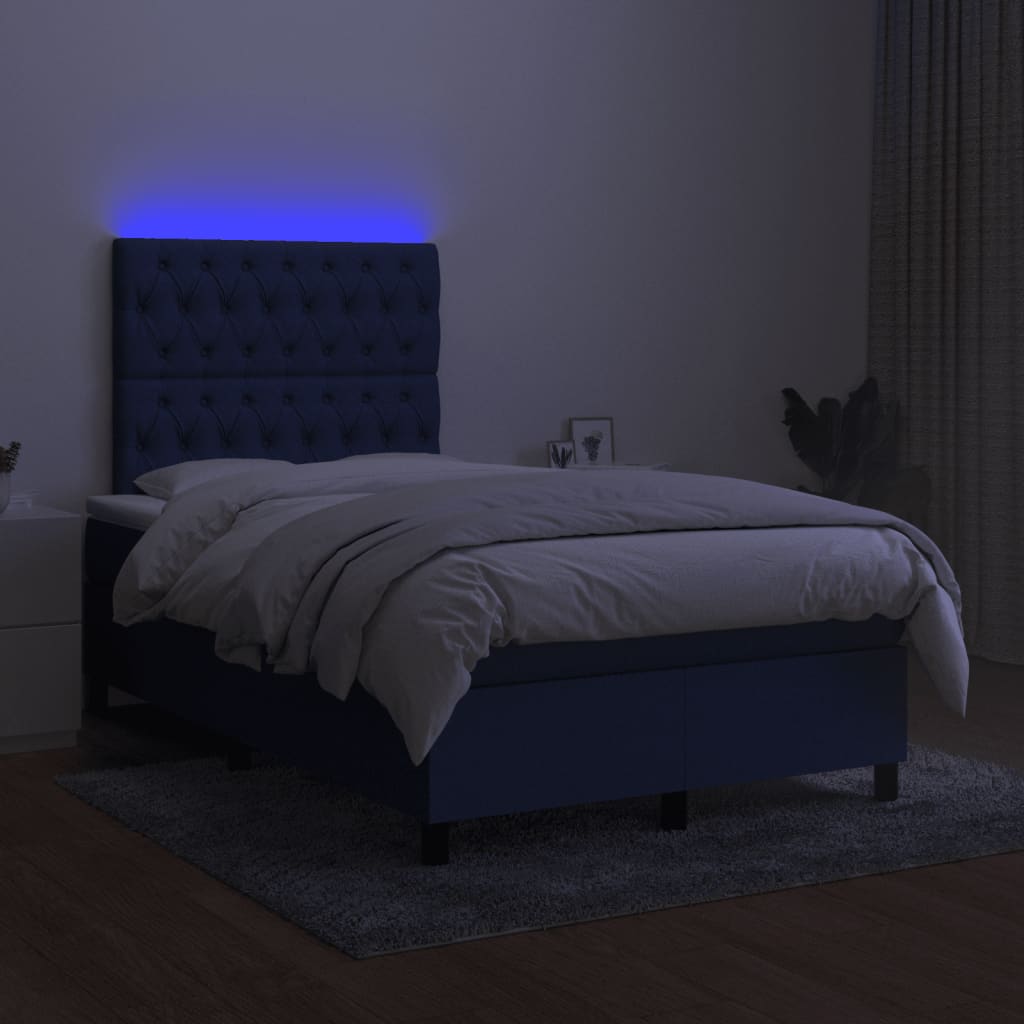 Boxspring met matras en LED stof blauw 120x190 cm is nu te koop bij PeponiXL, paradijselijk wonen!