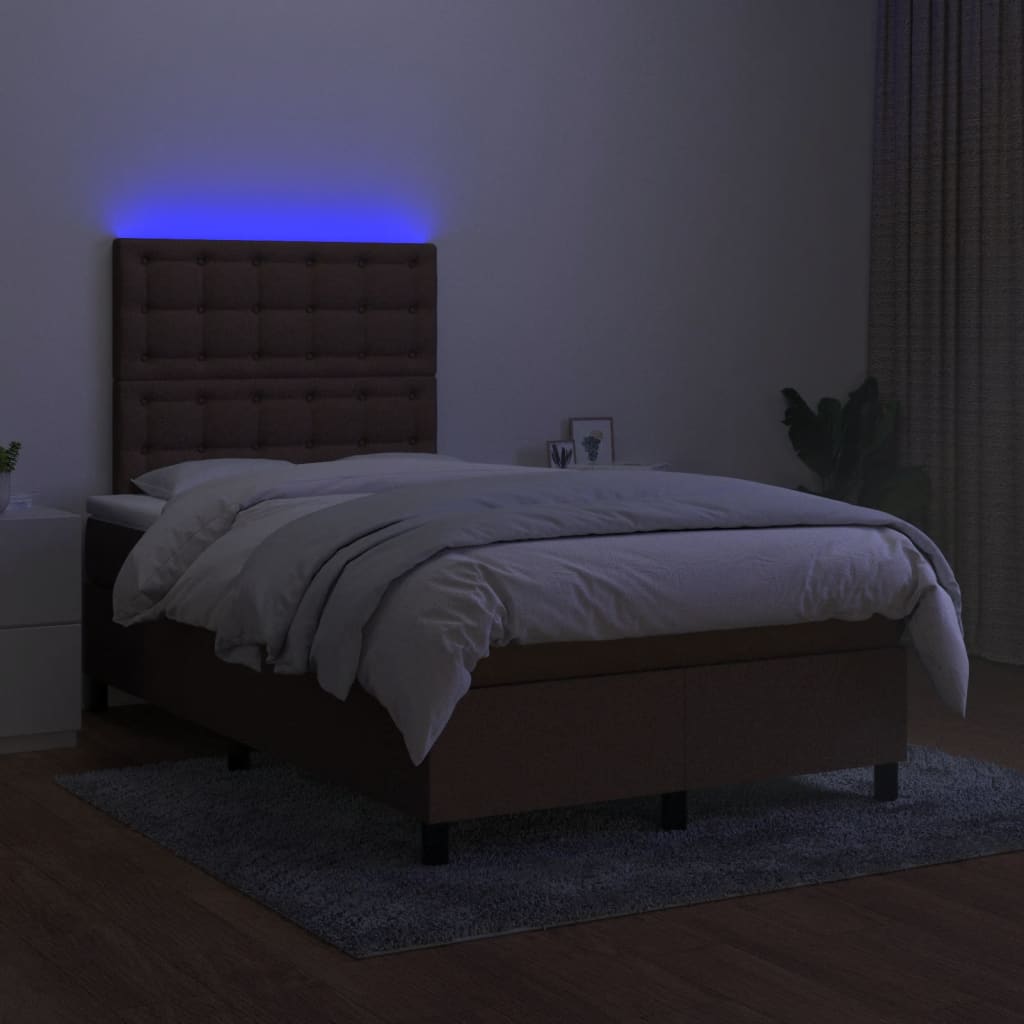 Boxspring met matras en LED stof donkerbruin 120x190 cm is nu te koop bij PeponiXL, paradijselijk wonen!