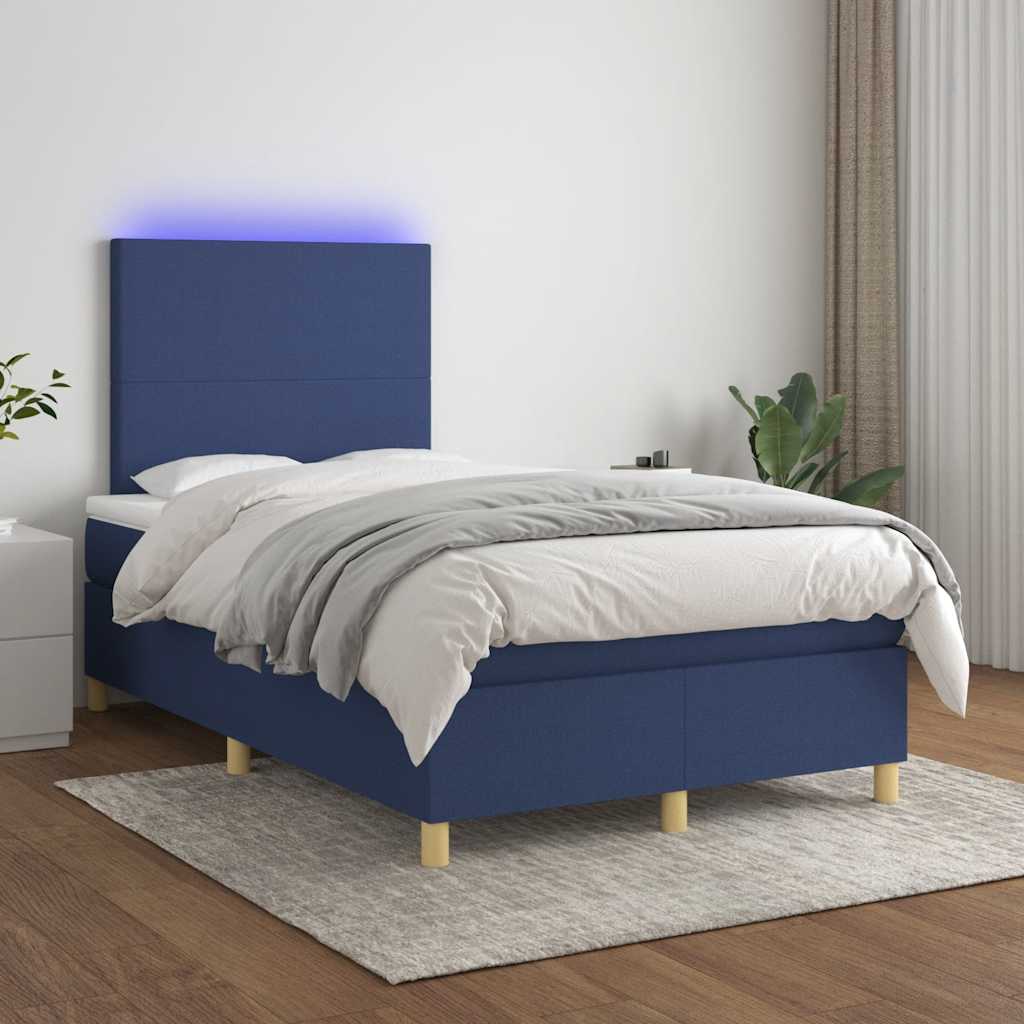 Boxspring met matras en LED stof blauw 120x190 cm is nu te koop bij PeponiXL, paradijselijk wonen!