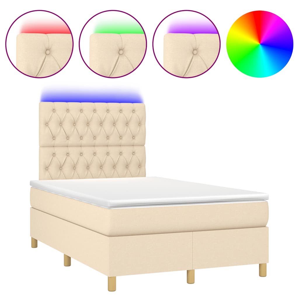 Boxspring met matras en LED stof crèmekleurig 120x190 cm is nu te koop bij PeponiXL, paradijselijk wonen!
