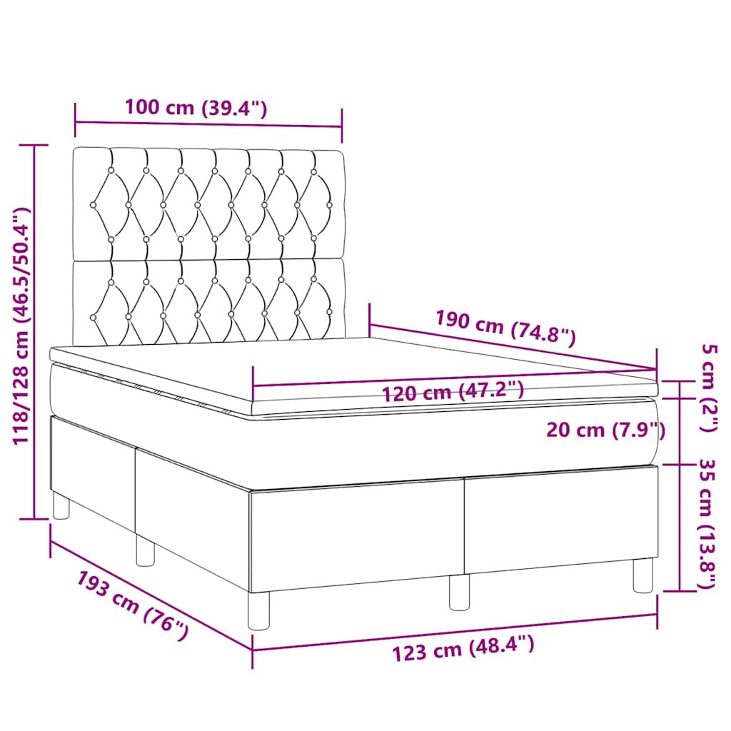 Boxspring met matras en LED stof crèmekleurig 120x190 cm is nu te koop bij PeponiXL, paradijselijk wonen!