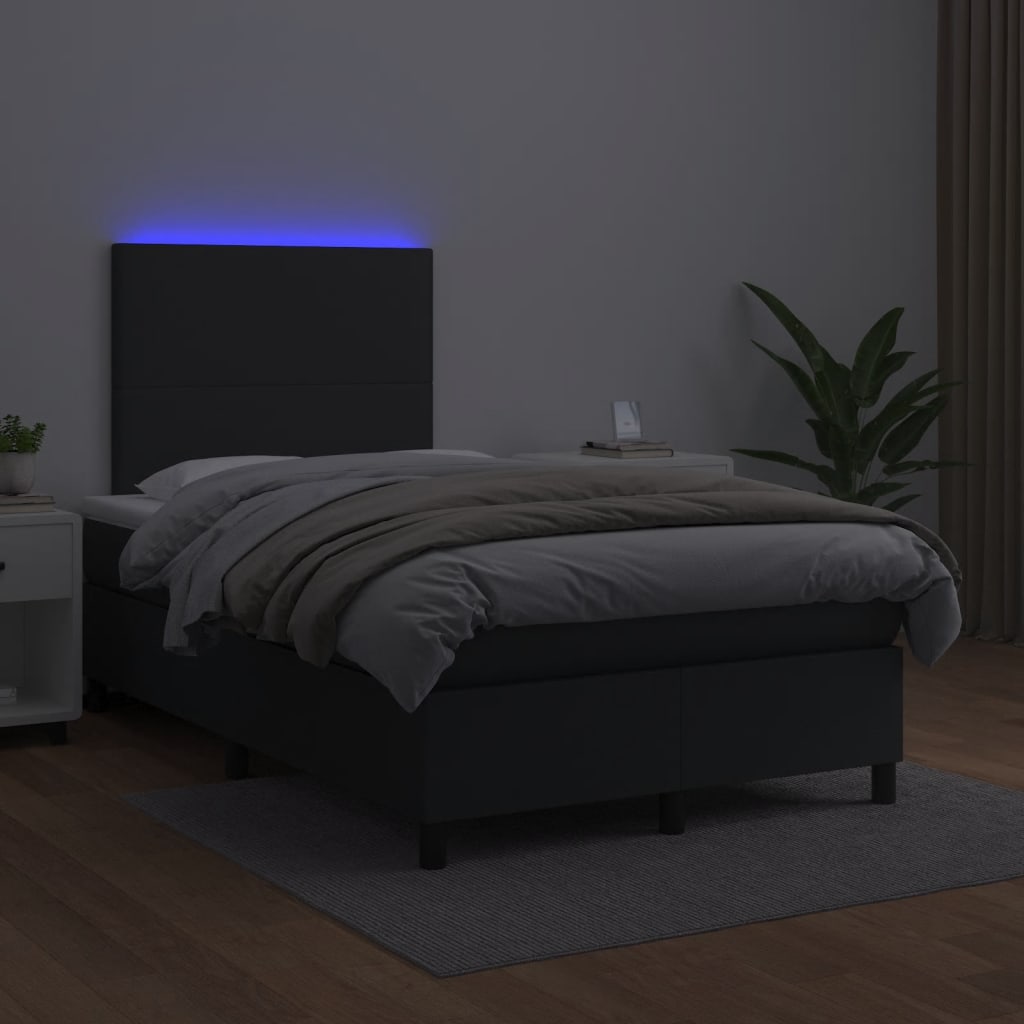Boxspring met matras en LED kunstleer zwart 120x190 cm is nu te koop bij PeponiXL, paradijselijk wonen!