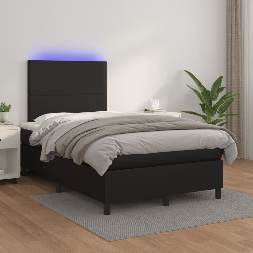 Boxspring met matras en LED kunstleer zwart 120x190 cm is nu te koop bij PeponiXL, paradijselijk wonen!