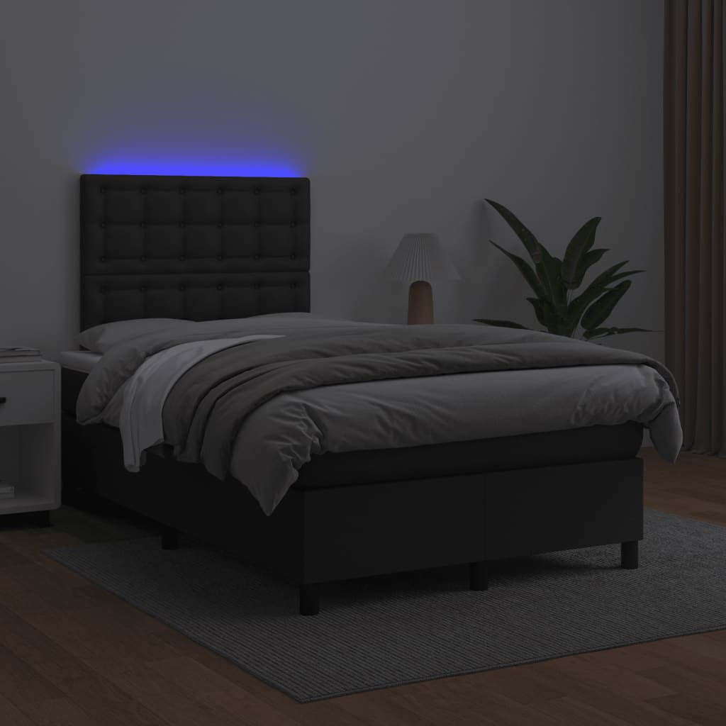 Boxspring met matras en LED kunstleer zwart 120x190 cm is nu te koop bij PeponiXL, paradijselijk wonen!