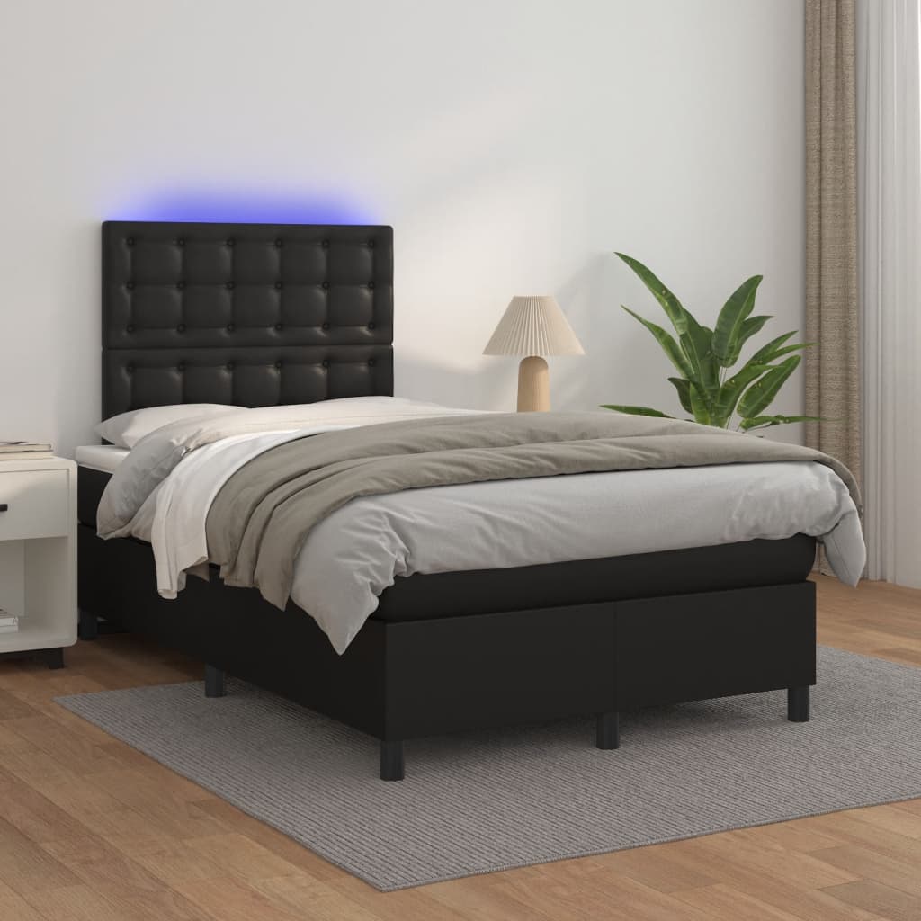 Boxspring met matras en LED kunstleer zwart 120x190 cm is nu te koop bij PeponiXL, paradijselijk wonen!