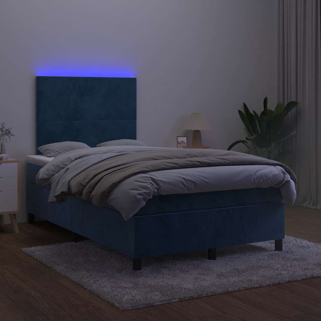 Boxspring met matras en LED fluweel donkerblauw 120x190 cm is nu te koop bij PeponiXL, paradijselijk wonen!