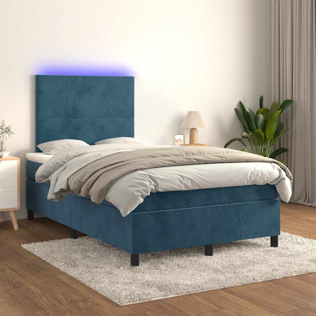 Boxspring met matras en LED fluweel donkerblauw 120x190 cm is nu te koop bij PeponiXL, paradijselijk wonen!