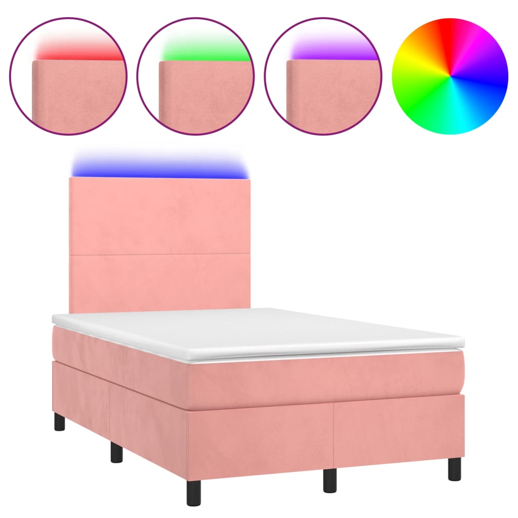 Boxspring met matras en LED fluweel roze 120x190 cm is nu te koop bij PeponiXL, paradijselijk wonen!