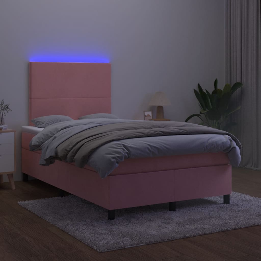 Boxspring met matras en LED fluweel roze 120x190 cm is nu te koop bij PeponiXL, paradijselijk wonen!