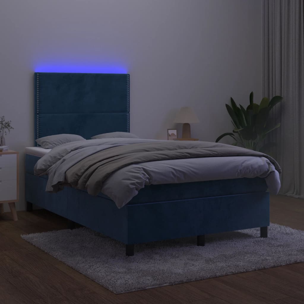 Boxspring met matras en LED fluweel donkerblauw 120x190 cm is nu te koop bij PeponiXL, paradijselijk wonen!