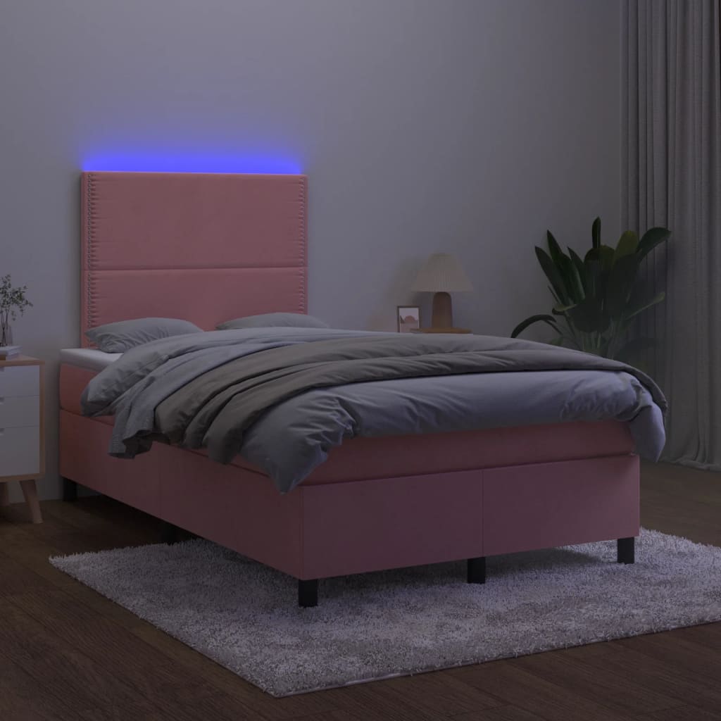 Boxspring met matras en LED fluweel roze 120x190 cm is nu te koop bij PeponiXL, paradijselijk wonen!