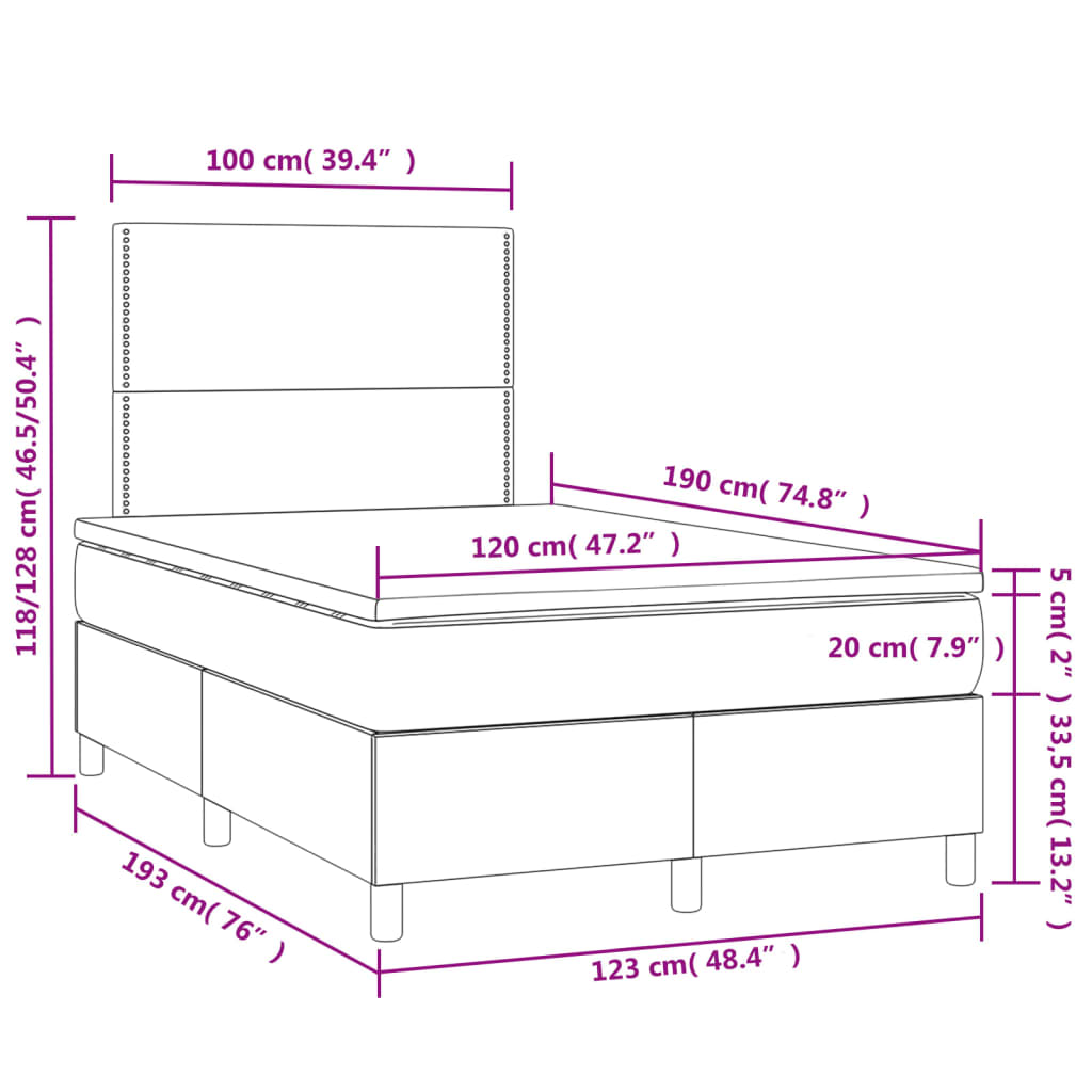 Boxspring met matras en LED fluweel roze 120x190 cm is nu te koop bij PeponiXL, paradijselijk wonen!