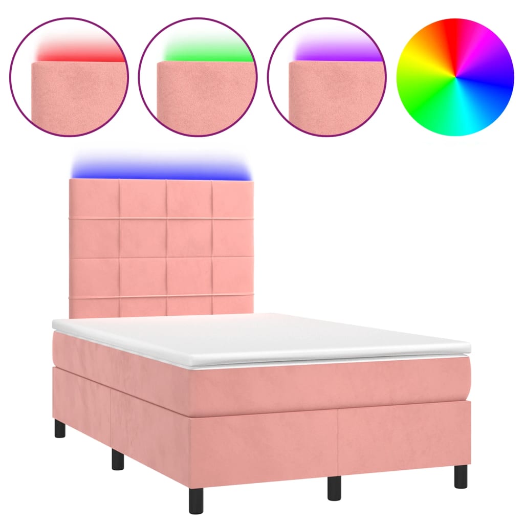 Boxspring met matras en LED fluweel roze 120x190 cm is nu te koop bij PeponiXL, paradijselijk wonen!