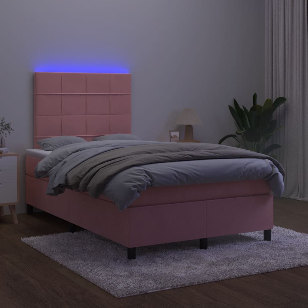 Boxspring met matras en LED fluweel roze 120x190 cm is nu te koop bij PeponiXL, paradijselijk wonen!