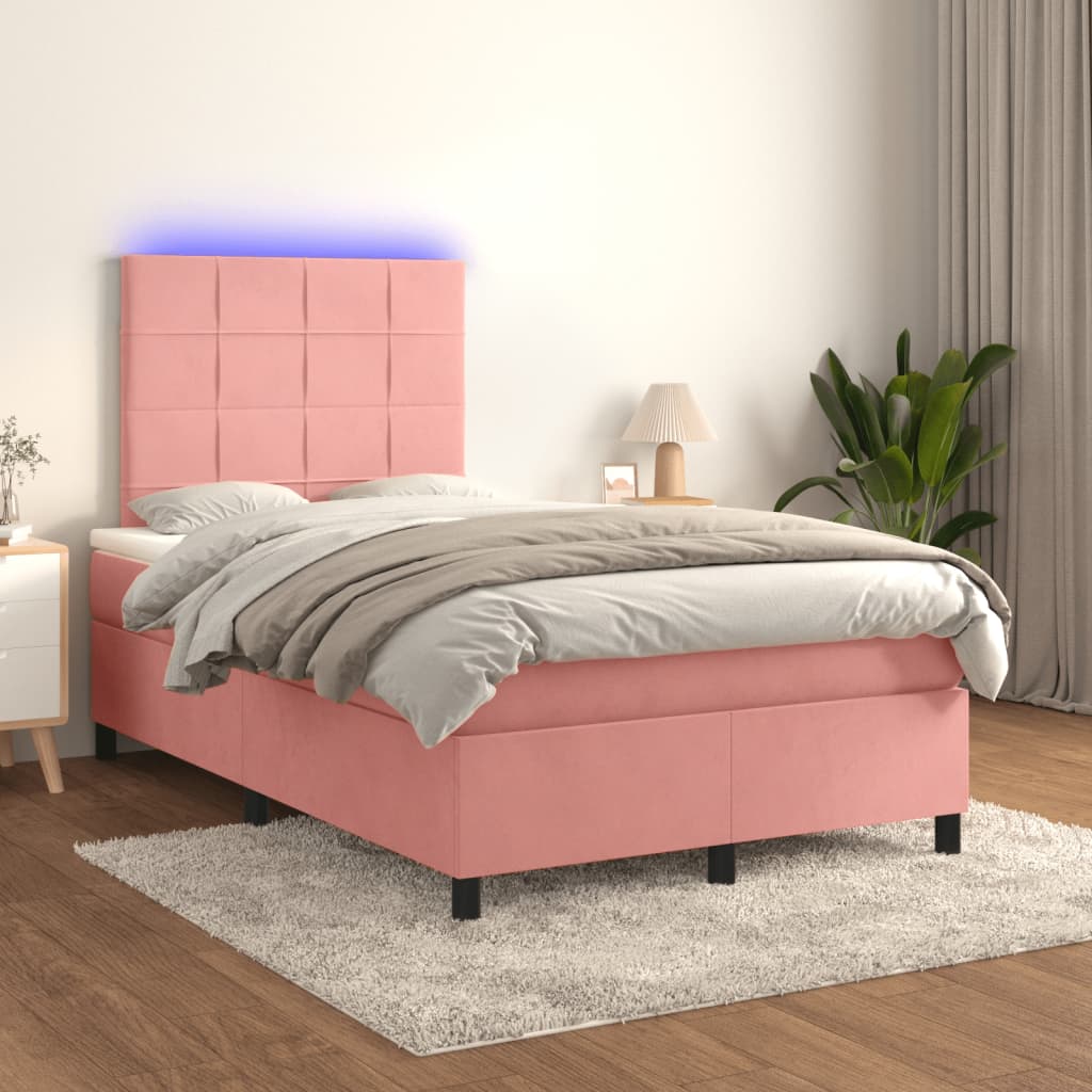 Boxspring met matras en LED fluweel roze 120x190 cm is nu te koop bij PeponiXL, paradijselijk wonen!