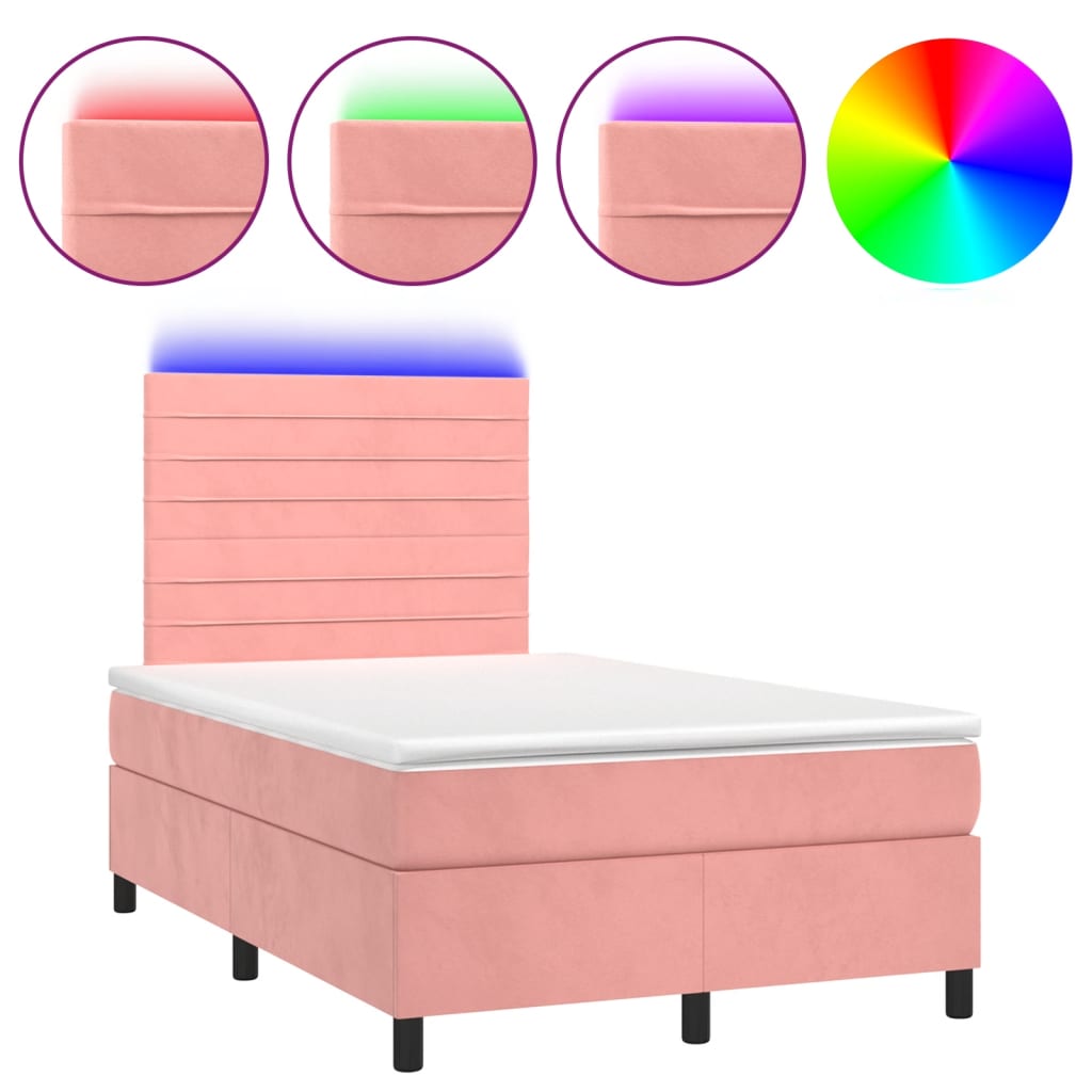 Boxspring met matras en LED fluweel roze 120x190 cm is nu te koop bij PeponiXL, paradijselijk wonen!