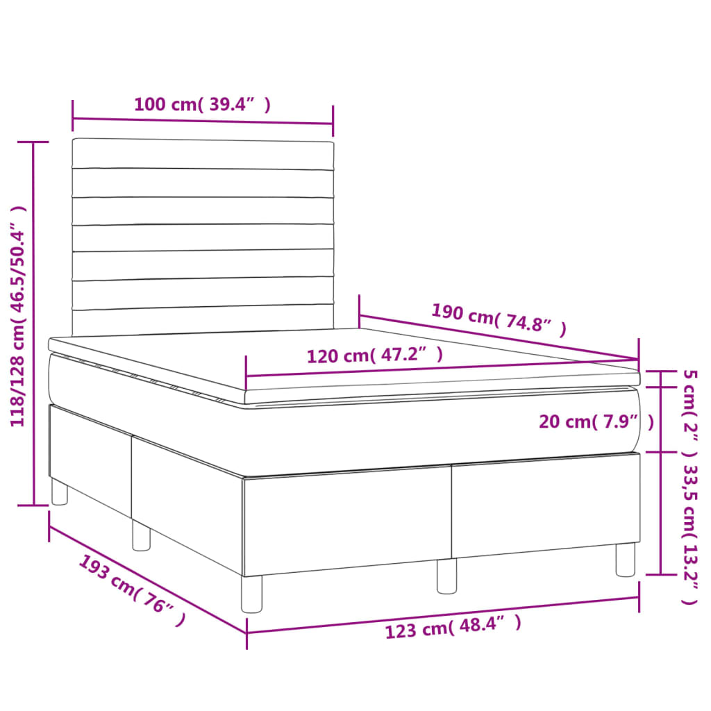 Boxspring met matras en LED fluweel roze 120x190 cm is nu te koop bij PeponiXL, paradijselijk wonen!