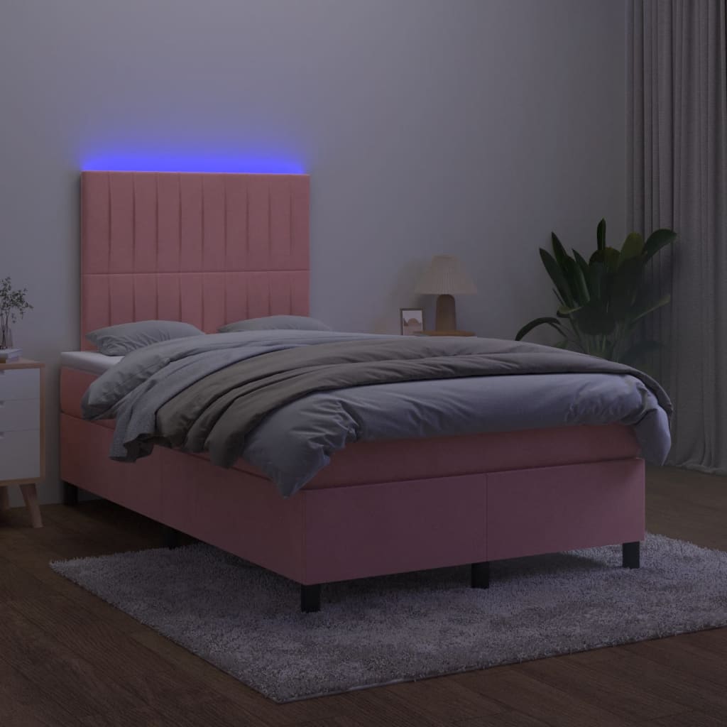 Boxspring met matras en LED fluweel roze 120x190 cm is nu te koop bij PeponiXL, paradijselijk wonen!