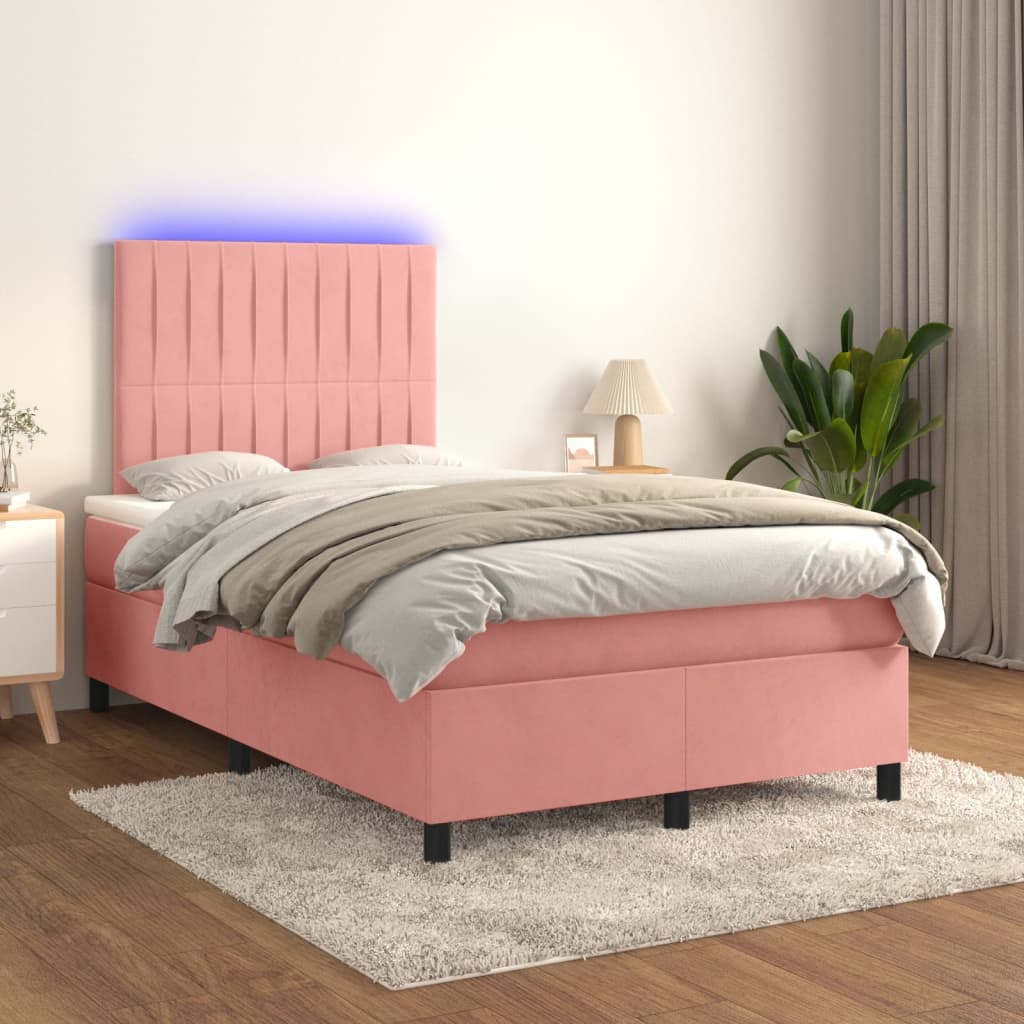 Boxspring met matras en LED fluweel roze 120x190 cm is nu te koop bij PeponiXL, paradijselijk wonen!
